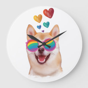 Shiba Inu Hund mit Herzen Valentinstag Große Wanduhr