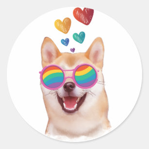 Shiba Inu Hund mit Herzen Valentinstag Runder Aufkleber