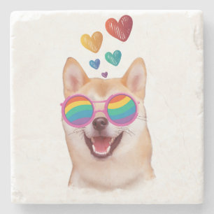 Shiba Inu Hund mit Herzen Valentinstag Steinuntersetzer