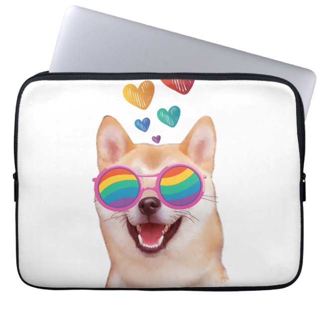 Shiba Inu Hund mit HerzValentinstag Laptopschutzhülle (Vorderseite)