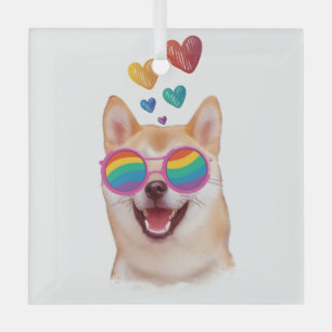 Shiba Inu Hund mit HerzValentinstag Ornament Aus Glas