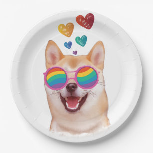 Shiba Inu Hund mit HerzValentinstag Pappteller
