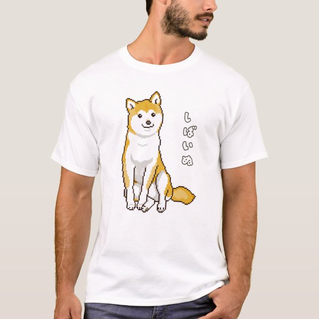 Shiba Inu Hund sitzend mit Kopf Tilted pixart T-Shirt (Vorderseite)