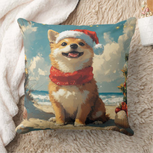 Shiba Inu Hund Weihnachten Vintage Strand Kissen