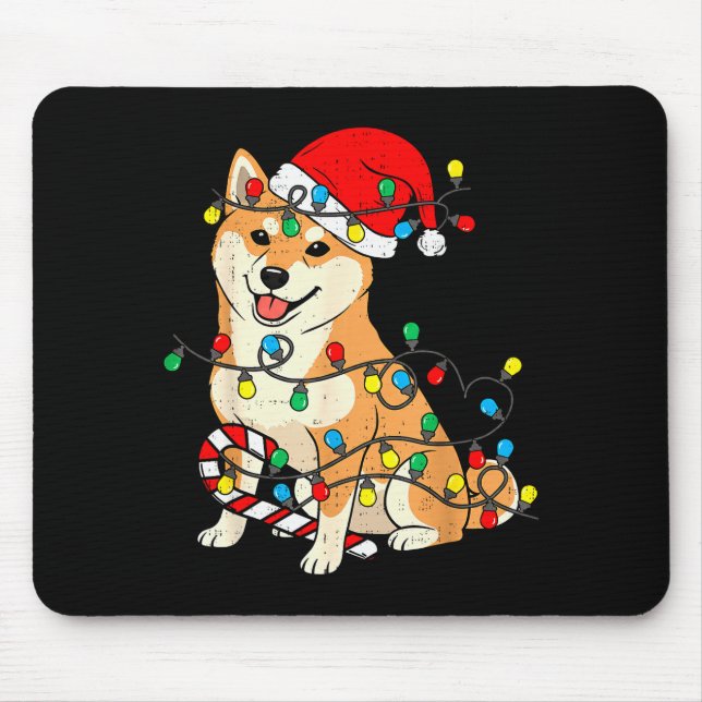 Shiba Inu Hund Weihnachtsbeleuchtung Weihnachtsman Mousepad (Vorne)