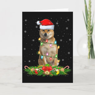Shiba Inu Hund Weihnachtslichter Lustige Santa Hut Karte