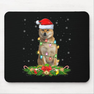 Shiba Inu Hund Weihnachtslichter Lustige Santa Hut Mousepad