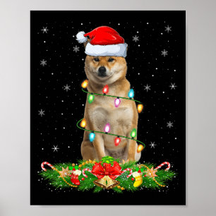 Shiba Inu Hund Weihnachtslichter Lustige Santa Hut Poster