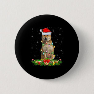 Shiba Inu Hund Weihnachtslichter Lustiger Santa Hu Button