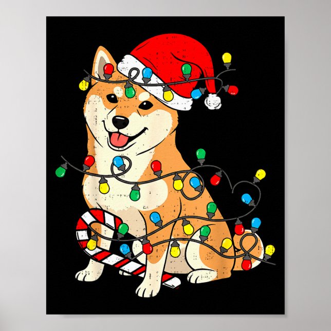 Shiba Inu Hund Weihnachtslichter Santa Xmas Hausti Poster (Vorne)