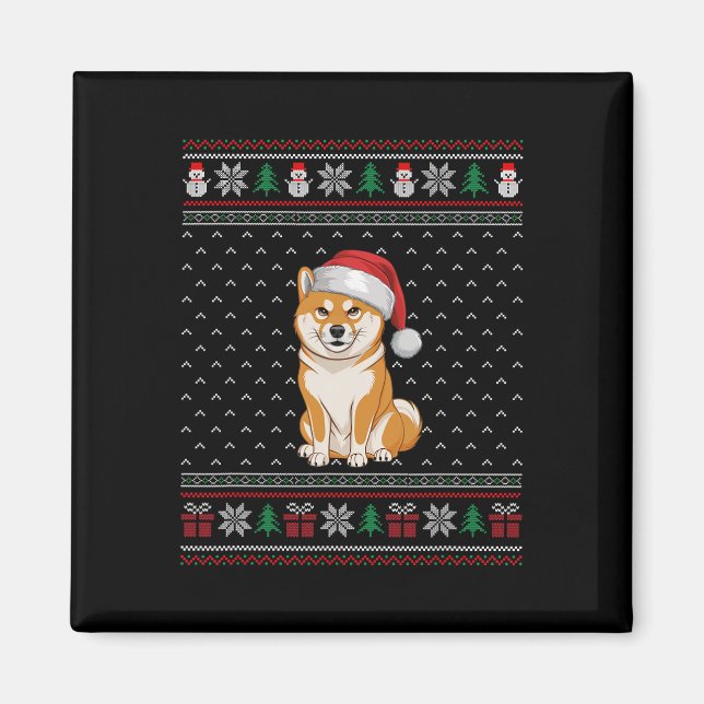 Shiba Inu Hunde tragen Weihnachtsmannmütze Ugly Xm Magnet (Vorne)