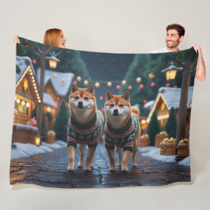 Shiba Inu Hunde Weihnachten Schnee Urlaub Fleecedecke