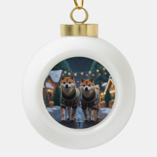 Shiba Inu Hunde Weihnachten Schnee Urlaub Keramik Kugel-Ornament