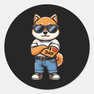 Shiba Inu I Liebe Vater Funny Dog Tattoo Runder Aufkleber