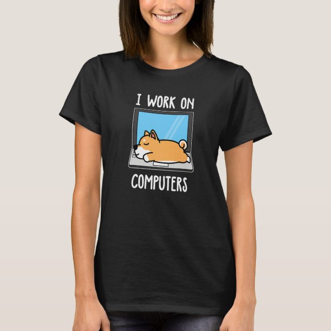 Shiba Inu I Work On Computer Dog Sleep Puppy T-Shirt (Vorderseite)