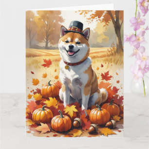 Shiba Inu im Herbst hinterlässt Erntedank Kunst Karte