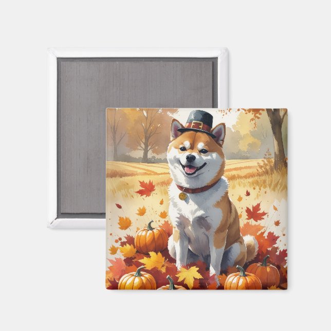 Shiba Inu im Herbst hinterlässt Erntedank Kunst Magnet (Vorderseite/Rückseite)