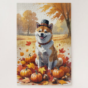 Shiba Inu im Herbst hinterlässt Erntedank Kunst Puzzle