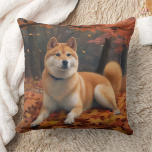 Shiba Inu im Herbst inspiriert durch fallende Blät Kissen