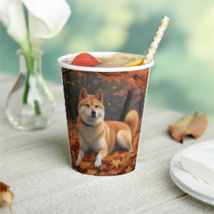 Shiba Inu im Herbst inspiriert durch fallende Blät Pappbecher