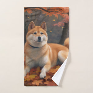 Shiba Inu im Herbst inspiriert fallende Blätter Badhandtuch Set