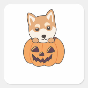 Shiba Inu in Pumpkin Sweet Hunde glückliche Hallow Quadratischer Aufkleber
