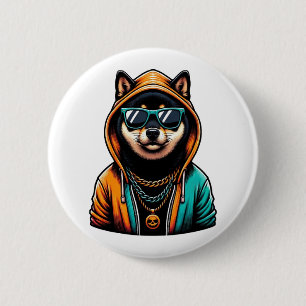 Shiba Inu in Streetwear Hoodie Button