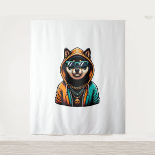 Shiba Inu in Streetwear Hoodie Wandteppich