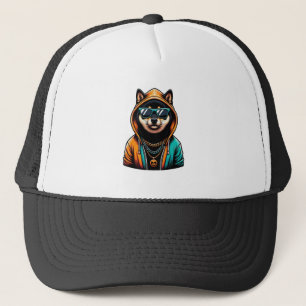 Shiba Inu in Streetwear-Kapuzenpullover Truckerkappe