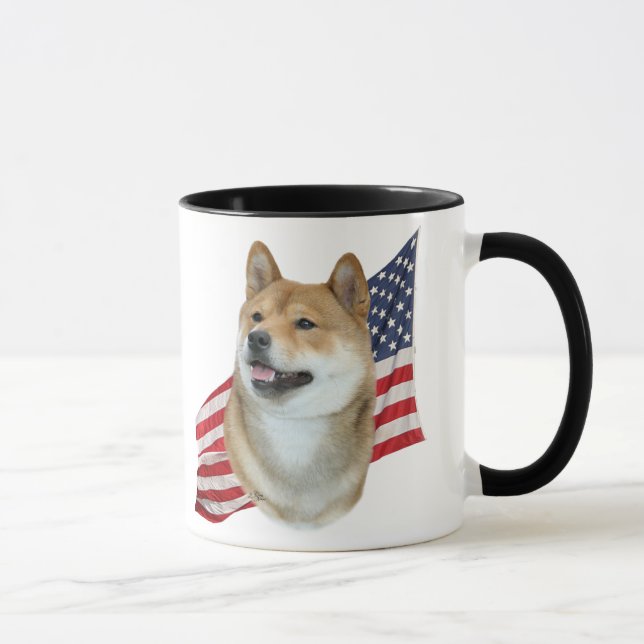 Shiba Inu Kopf mit amerikanischer Flagge Tasse (Rechts)