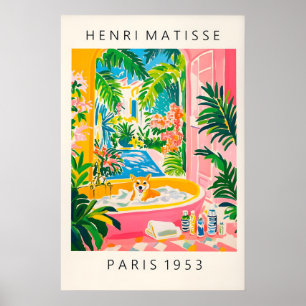 Shiba Inu Kunstplakat im Stil von Matisse, Rosa Ba Poster