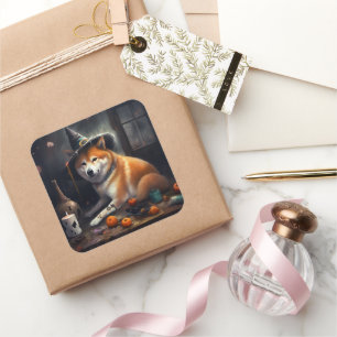 Shiba Inu Kürbisse Halloween Gruselig Quadratischer Aufkleber