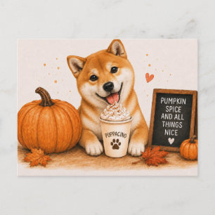 Shiba Inu lädt zum Kürbisgewürz-Puppaccino ein Postkarte