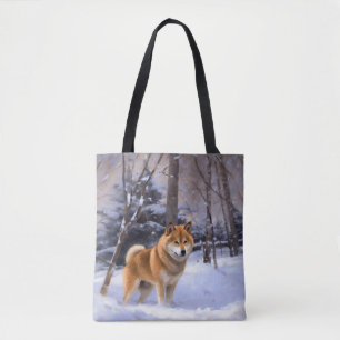 Shiba Inu Lass es schneien Weihnachten