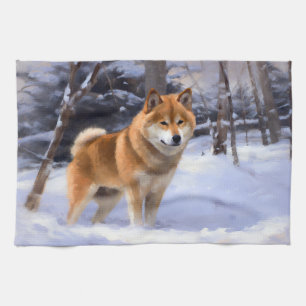 Shiba Inu Lass es schneien Weihnachten Geschirrtuch