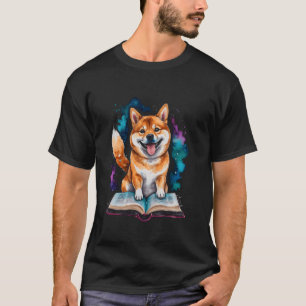 Shiba Inu Lesen Buch Dog Funny Animal Art Print T-Shirt