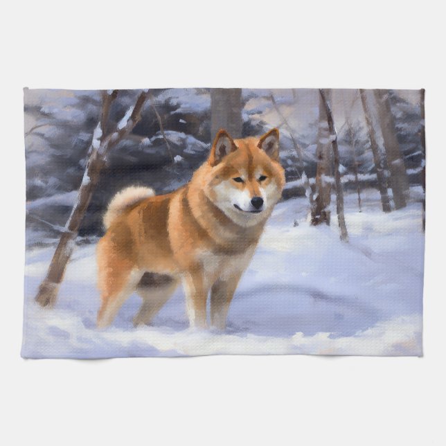 Shiba Inu Let It Schnee Weihnachten Geschirrtuch (Horizontal)