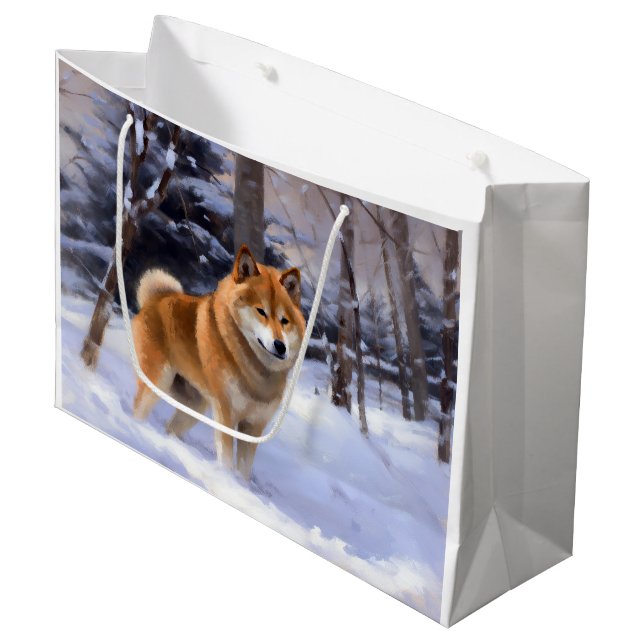 Shiba Inu Let It Schnee Weihnachten Große Geschenktüte (Vorderseite Schrägansicht)
