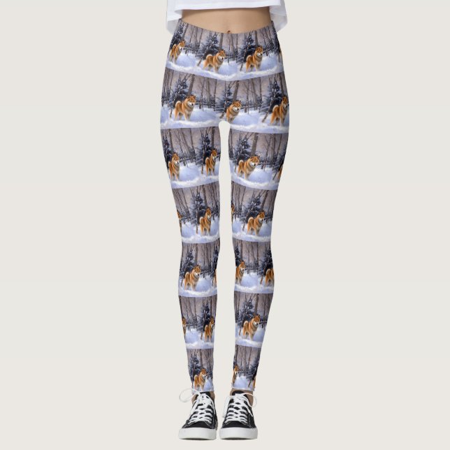 Shiba Inu Let It Schnee Weihnachten Leggings (Vorderseite)