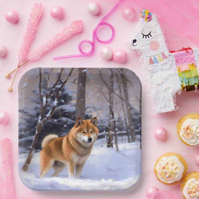 Shiba Inu Let It Schnee Weihnachten Pappteller (Party)