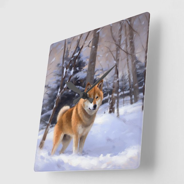 Shiba Inu Let It Schnee Weihnachten Quadratische Wanduhr (Winkel)