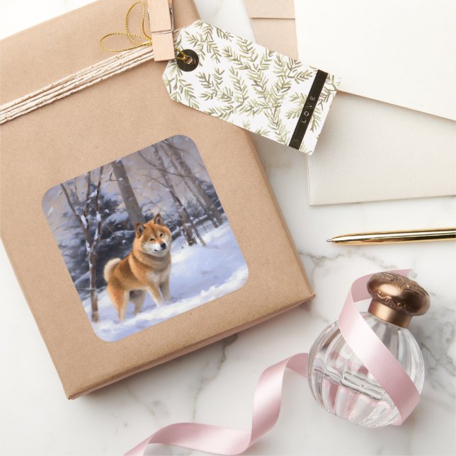 Shiba Inu Let It Schnee Weihnachten Quadratischer Aufkleber (Schenken)