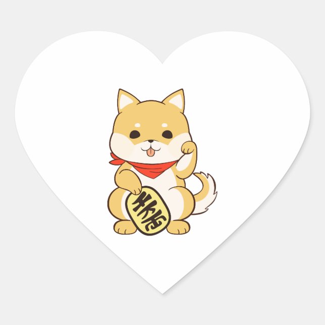 Shiba Inu Lucky Cat Pose Herz-Aufkleber (Vorderseite)