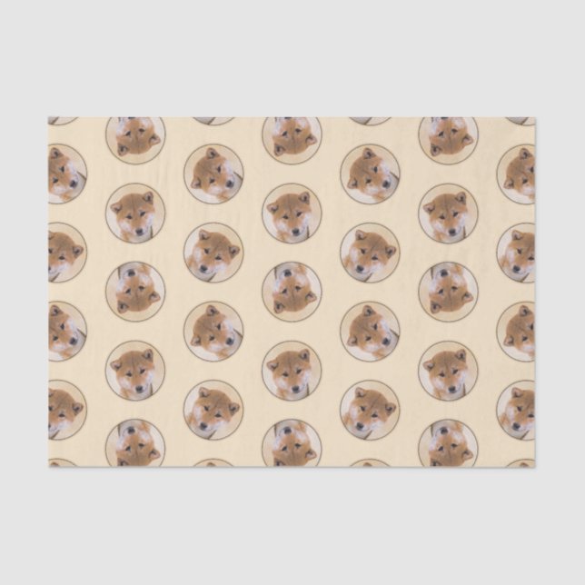 Shiba Inu Malerei Rotes Niedliches Original Hausti Seidenpapier (Vorderseite)