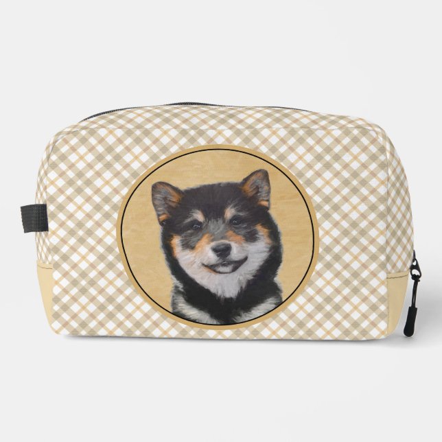 Shiba Inu Malerei Schwarz und Tan Original Dog Art Waschbeutel (Vorderseite)