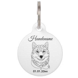 Shiba Inu Minimalist Line Art Personalized Tag Haustiermarke