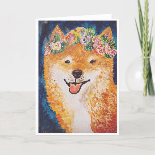 Shiba Inu mit Blume Garland Card<Blank Inside> Einladung