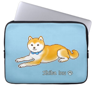Shiba Inu mit hellblauer Collar Pixel Art Laptopschutzhülle