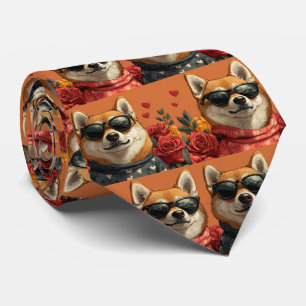 Shiba Inu mit Herz-Rose Valentinstag Krawatte