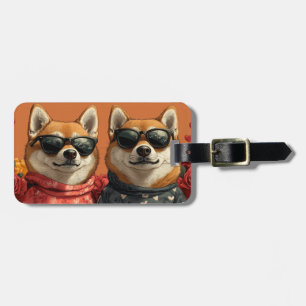 Shiba Inu mit Herz Rosen Valentinstag  Gepäckanhänger